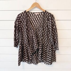 Trade cloth | Women’s Floral Open Front BoHo Ruffle 100% Cotton Top Size Medium